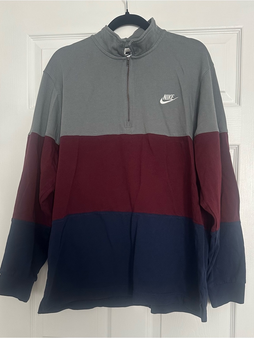 Nike Men’s Colorblock Quarter-Zip Sweater - Gray/Maroon/Navy - Size L